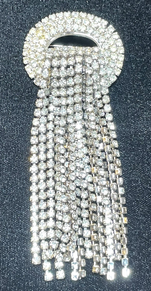 VTG KRAMER OF NEW YORK RHINESTONE WATERFALL TASSEL STATEMENT BROOCH PIN 3-7/8″ L