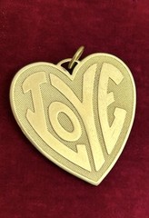 Vintage Love Charm Large Heart Medallion Pendant Brass Metal Jewelry Gift