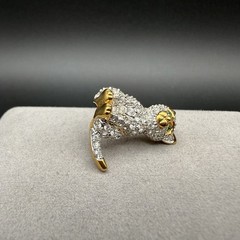 Vintage Swarovski Pave Crystal Kitty Cat Pin Brooch Green Eyes Swan Logo Retired