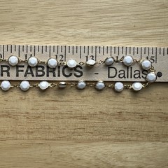 VTG Les Bernard Necklace 30 Inch White Glass Beads Faceted Gold Plated Barrel