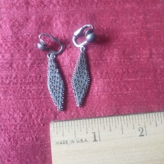 Clip On Silver Earrings Art Nouveau Feather Design