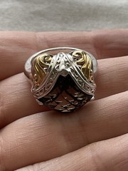 925 Sterling Silver Two Tone Smoky Quartz Ring Size 7 Vintage Estate Jewelry