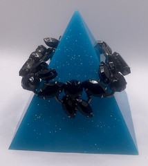 VTG D&E Juliana Black/Jet Glass Rhinestone 5 Link Bracelet 7″ MCM Timeless