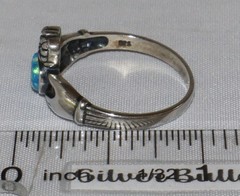 Vintage Sterling Silver Wheeler Lab Created or Faux Opal Claddagh Ring Size 9