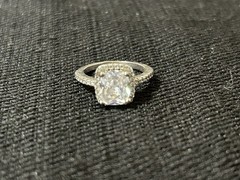 925 Sterling Silver Cushion Cut Cubic Zirconia Halo With Accents Ring Sz 4.25
