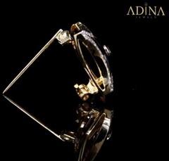 MOTIF Brooch, Silver Gold Pated, Onyx & Zircon