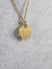 Vintage Juicy Couture Pendant Necklace Gold Tone White Crystal Pave Puffy Heart