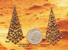 #0093 ANTIQUED GOLD OPEN FILIGREE DROP W/TOP HANG RING – 4 Pc Lot