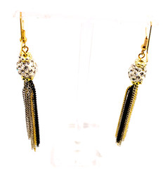 Vintage 1990s 2000s Disco Ball CZ Sparkle Black Gold Chain Tassel NYE Earrings