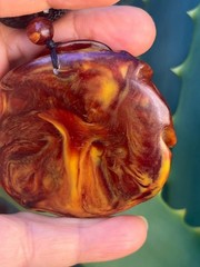 Natural Root Amber Hand Carved Rose Pendant Vintage Estate Jewelry Gift