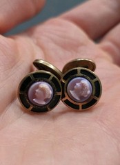 Rare Antique Enamel Purple Glass Cameo Portrait Gold Tone Cufflinks