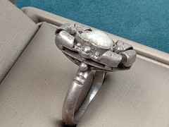 Unique Artisan Made Sterling Silver Size 6.5 Ring w. Pearl Setting – 6 grams