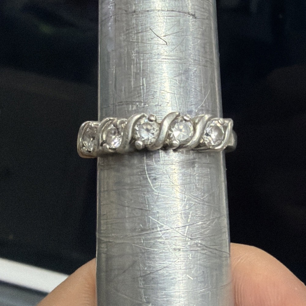 Vintage Rare China CZ 925 Sterling Silver Ring w/5 Clear Stones 3g Size 7