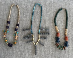 Lot of 3 Vintage African ethnic hand carved wood colorful bead necklaces