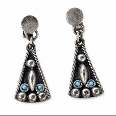 MEXICO 925 STERLING SILVER Taxco SNAKE EYE TURQUOISE EARRINGS~SIGNED GTO9