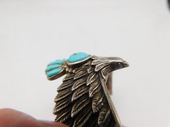 JTV DESIGNER BBJ STERLING SILVER BALD EAGLE BIRD TURQUOISE STONE CUFF BRACELET