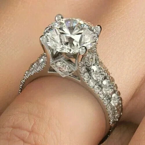 4.00 Ct Round Cut Diamond 14k White Gold Plated Halo Engagement Wedding Her Ring