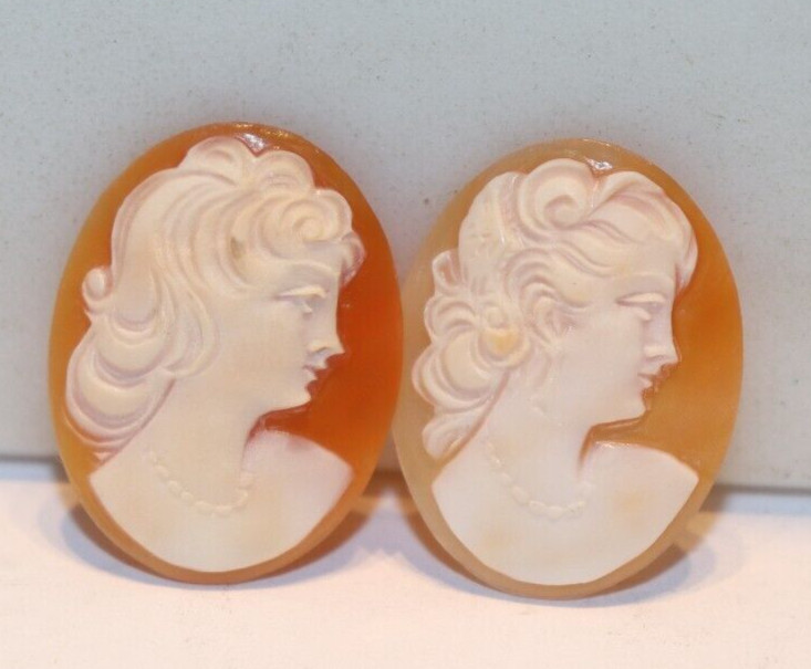 (2) Vintage Oval Shell Cameos 33×23 mm