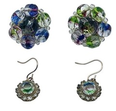 Vintage 1950’s Multi-Color Art Glass Bead Necklace Earring Set 16.5” L Germany