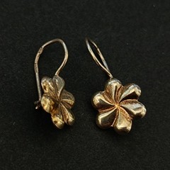 Vintage Soviet Gold Wash 875 Silver Earrings USSR Russian Floral Dangle Vermeil