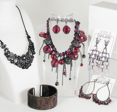 Dark Gothic Romance Black & Purple Filigree, Chandelier, & Faceted Crystal Mix