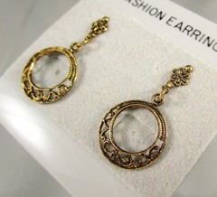 Vintage NOS Gold Tone Dangling Open Circle Pierced Post Earrings #836