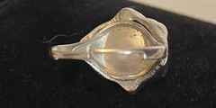 Vintage 1960s Ring Genuine Prong Set Pearl In Chunky Floral Face Adjustable