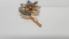 Vintage Blue Glass Rhinestone Enamel Flower Brooch Marquise Round Gold Tone Pin