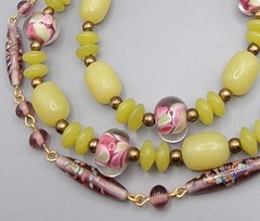 2 Vintage Murano style glass beads Pinks Lavender Lemon Yellow Necklaces