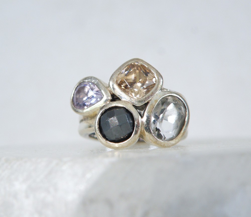 Silpada Sterling Silver CZ Hematite Quartz Wine Flight Ring Size 5