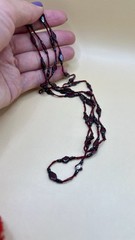 Genuine Almandine Garnet Unusual Geometric Rhombus Bead Necklace Clasp-Free