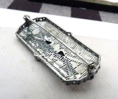 ART DECO 10K WHITE GOLD ANTIQUE VINTAGE FAUX SAPPHIRE DIAMOND FILIGREE PIN 4.4GR