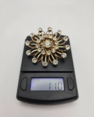 Large Gold Tone Starburst Rhinestone Brooch Clear Crystal Statement Pin Unsigned