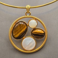 Vintage Joan Rivers Tiger Eye Omega Necklace 12″ Gold Choker Pendant