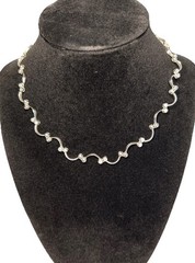Vintage 925 Sterling Silver Scallop Bib Choker Necklace CZ’s 15 inch