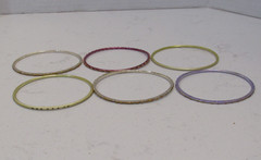 Lot of 6 Bangle Bracelets Gold Tone Stackable Boho Retro Multi Color Bollywood