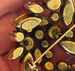 Signed Regency Rhinestone Brooch AB Amber Yellow Champagne Spray Pin