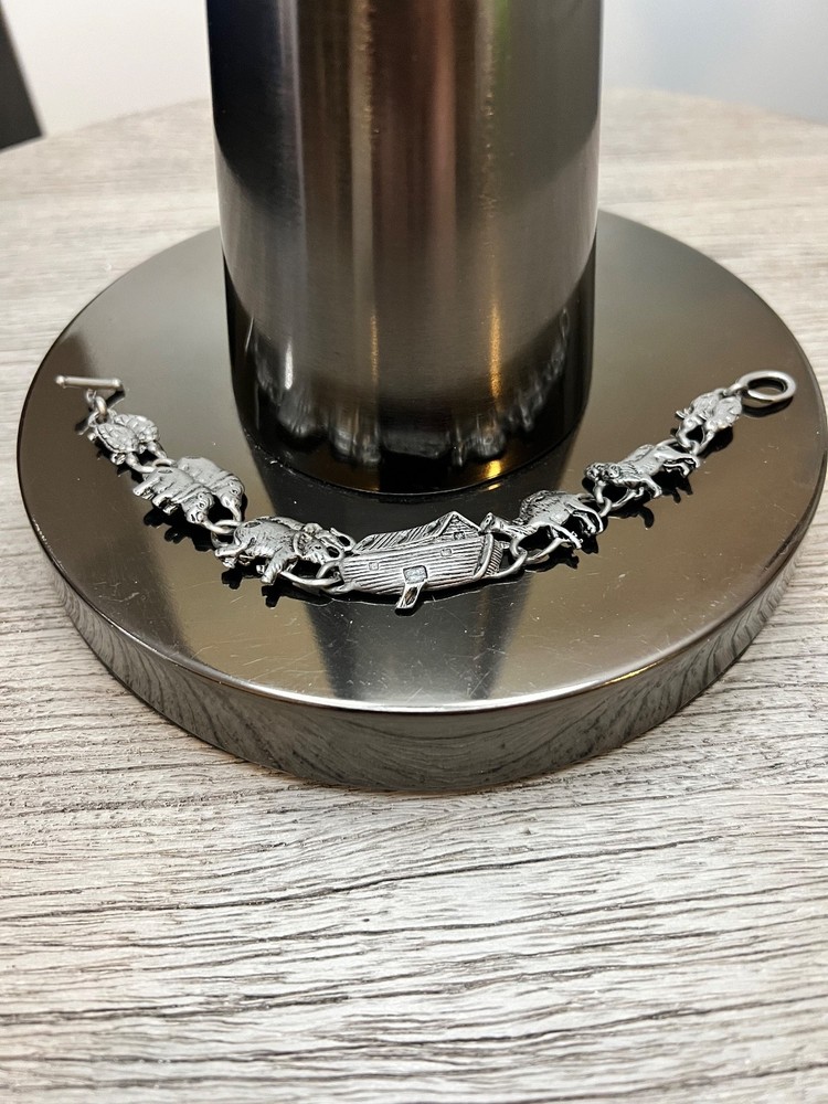 Vintage Silver Tone Noah’s Ark Bracelet 7.5/8 inch Very Good PreOwned Condition