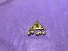 Vintage Triangle Pendant Filigree with dangle gems 2 1/2 inches