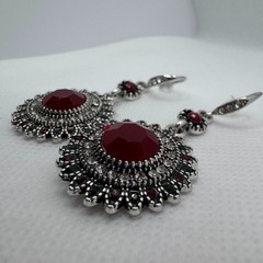 Vintage Red Crystal Dangle Earrings Victorian Boho Statement Jewelry Gift