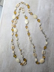 Long 42 inch Artisan Made Necklace Quartz Citrine Stones Gold And Silver Tone