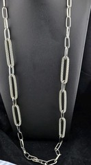 Graziano Signed Chunky Silver Tone Chain Necklace Mixed Link Statement 36″ – 39″
