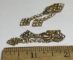 GORGEOUS RHINESTONE CLIP-ON DANGLE DROP EARRINGS CLEAR SETS GOLDTONE VTG