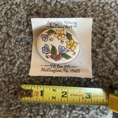 Vtg 1995 Signed Handpainted Oval Floral Ceramic Brooch Pin Cottagecore Folk Art