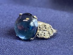 Vtg Sterling Silver Ring 3.5g Fine Jewelry Size 4.5 Band Blue Stone *READ*