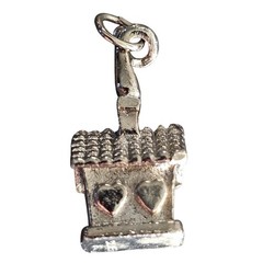 Vintage Silver PL House Charm with Heart Windows Pendant 0.75 Inch