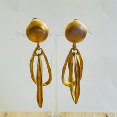 Chunky Earrings Brass textured Clip Dangle Hammered Brutalist Modernist 70s Big
