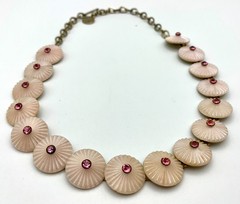 Unsigned Crown Trifari Parasol Necklace Pink Lucite Pink Rhinestones 1960s