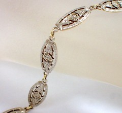 Antique Art Deco 5.6g SOLID 14k Yellow White Gold Two Tone Filigree Bracelet