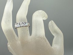 VINTAGE SILVER PLATED HALF ETERNITY BAGUETTE CUT CZ ANNIVERSARY BAND RING SZ 8